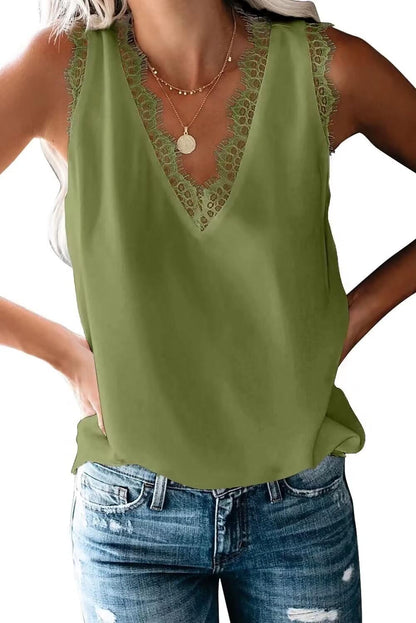 BLENCOT Women Tank Tops V Neck Sleeveless Lace Blouse Casual Vest Summer Camisole Shirts