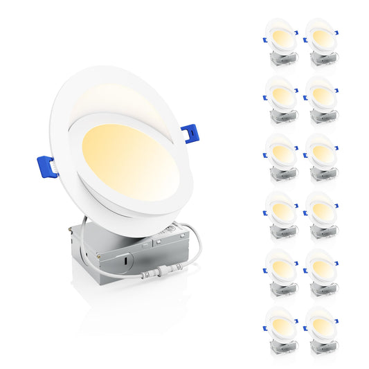 Ensenior 12 Pack 4 inch 5CCT LED Gimbal Led Recessed Light with Junction Box, 360°+90° Adjustable Directional Eyeball Lighting, Dimmable, 2700K/3000K/3500K/4000K/5000K, 950LM, 10W=85W-ETL&FCC