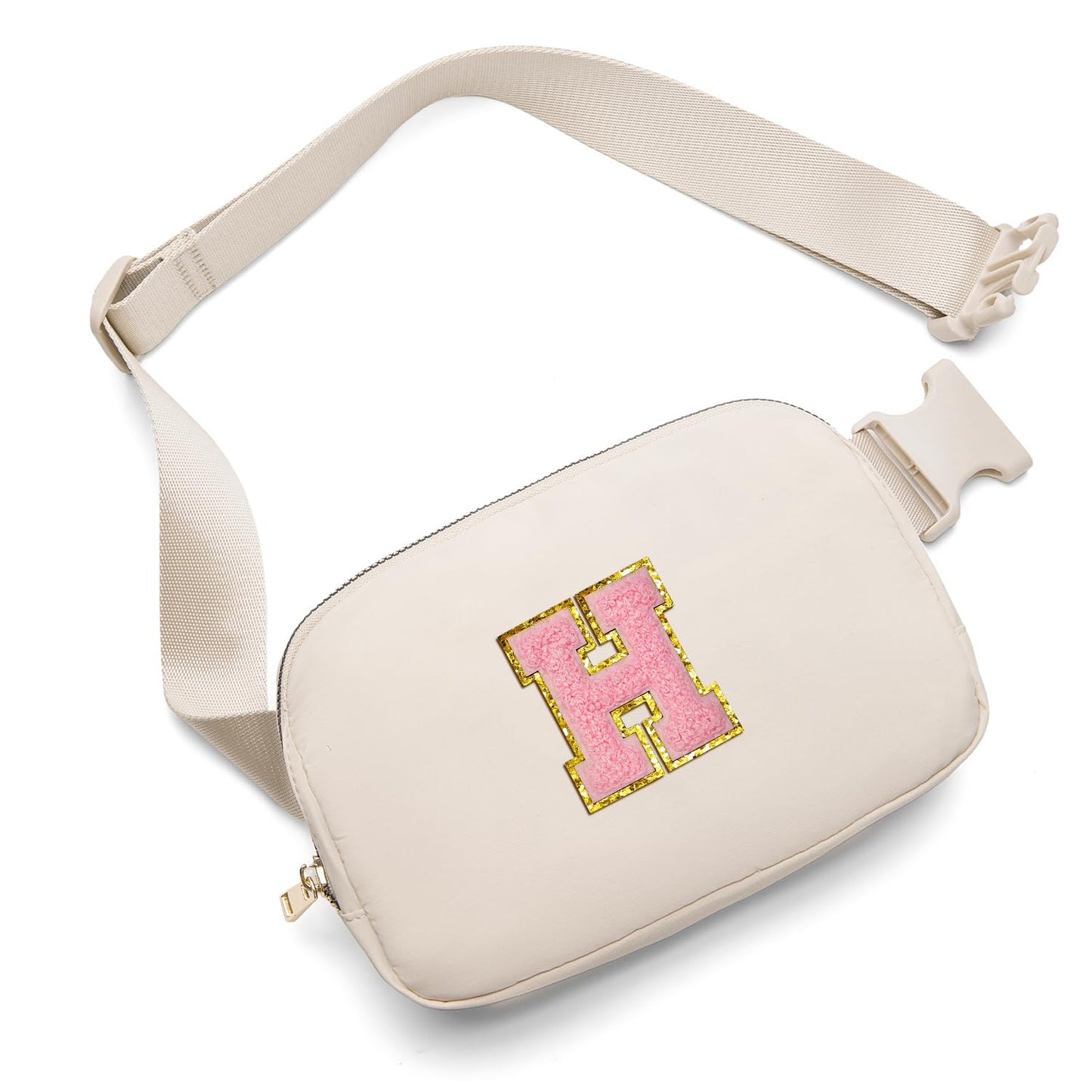 Gitus Belt Bag Fanny Pack Crossbody Bags with Initial Letter Patch Cute Stuff Birthday Gifts for Teenager Girls Cool Stuff for Teens Trendy Preppy Stuff for Teen Girls (Beige-A)