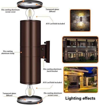 Outdoor Wall Lights Dusk to Dawn Exterior Lighting Fixtures Wall Mount - 2 Light Bulbs Included, Modern Sconces Wall Lighting- Up Down Exterior Outdoor Lights for Porch, Backyard and Patio