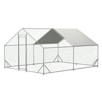 Large metal chicken cage, galvanized iron ribbon waterproof and UV resistant cover (10 'long x 13' wide x 6.56 'high)