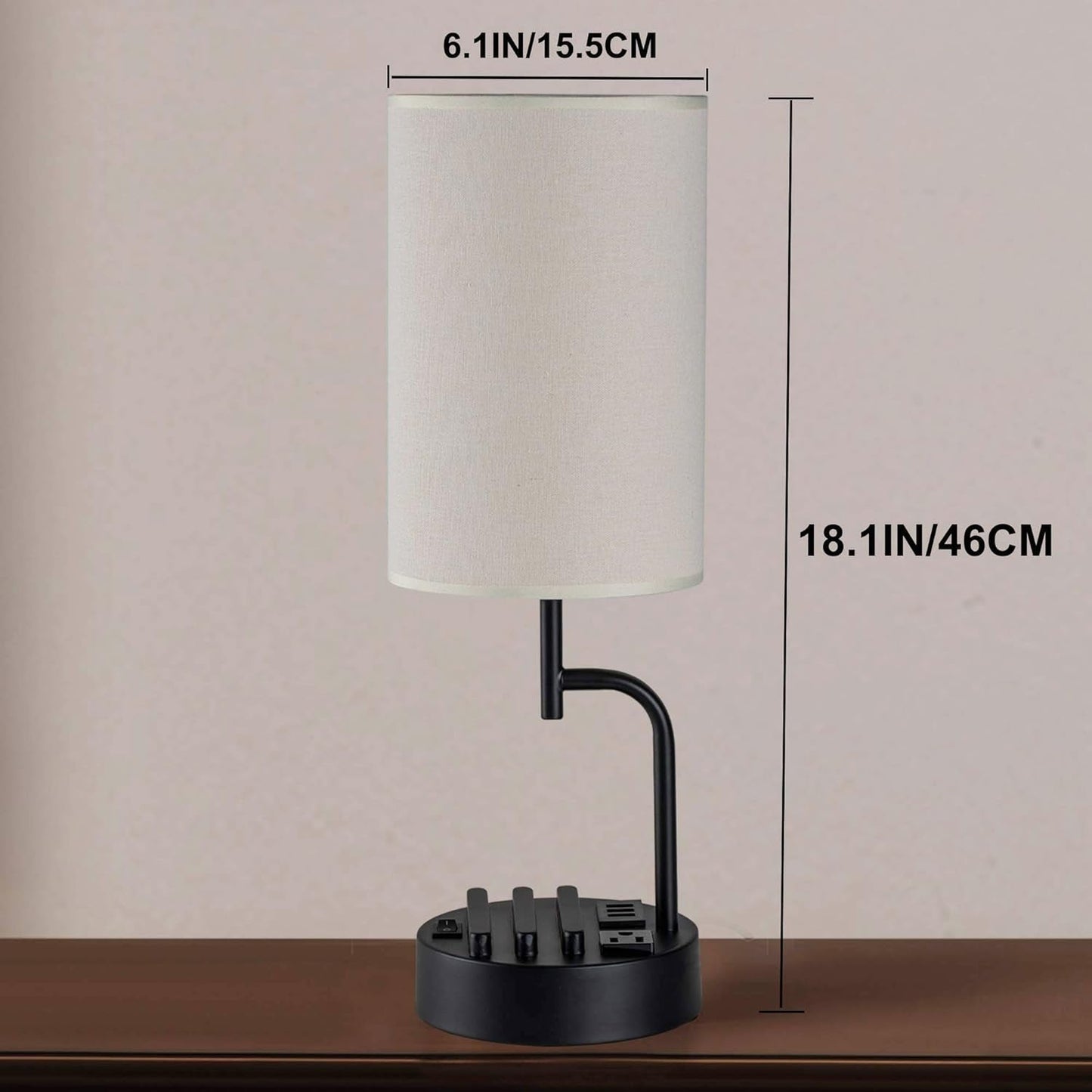 Table Lamp with 3 USB Charging Ports, Modern Desk Lamp with AC Outlet