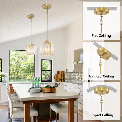 Gold Crystal Clear Pendant Lights For Kitchen Islands-3