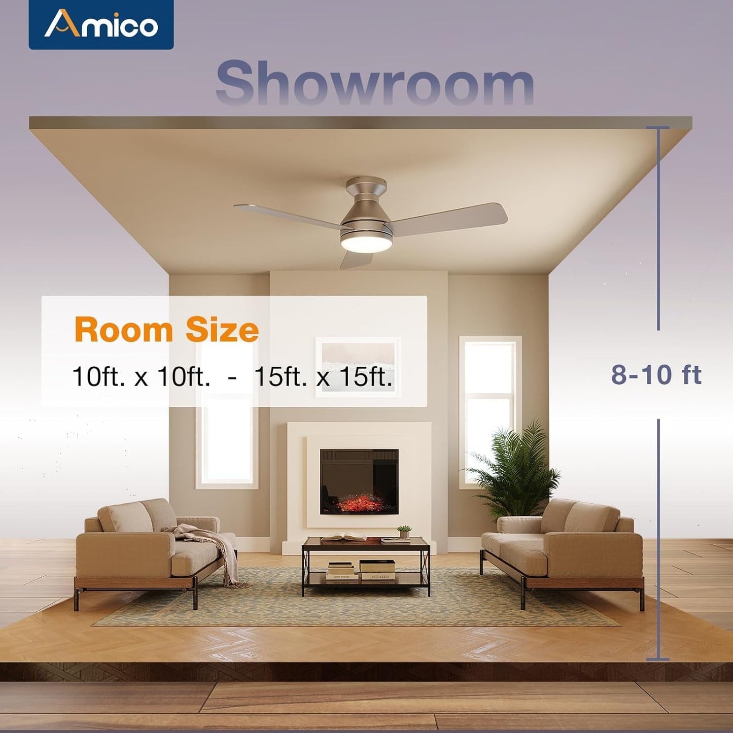 Ceiling Fans with Lights, 42 Inch Low Profile Ceiling Fan with Light