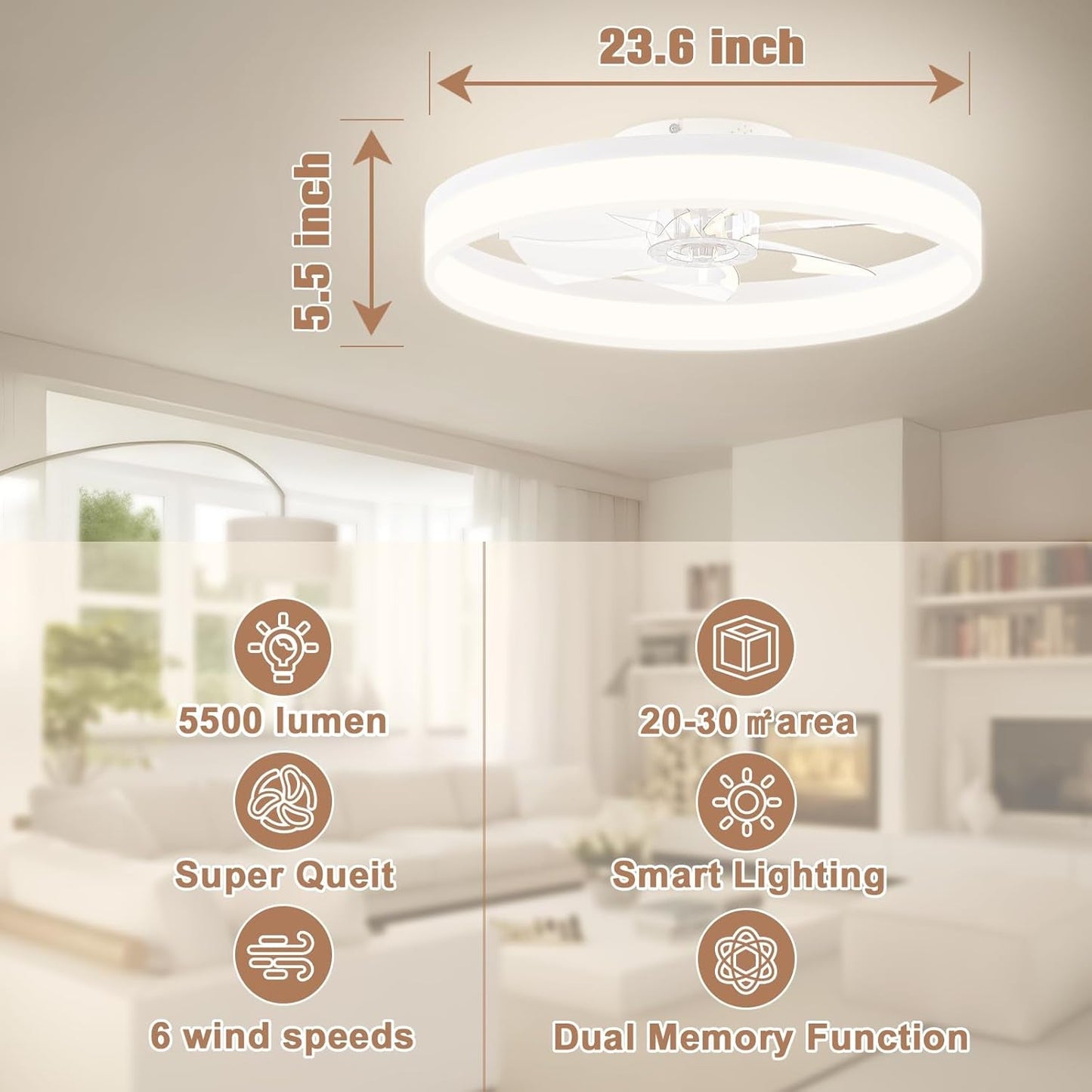 Low Profile Ceiling Fans with Lights and Remote, 23.6In Flush Mount