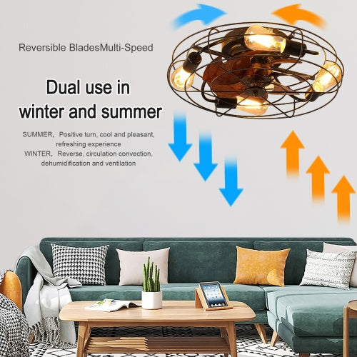 Cage Ceiling Fan With Light, 20 Inch Farmhouse Low Profile Ceiling Fan Light With Remote Control