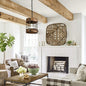Retro Industrial Metal and Wood Chandelier 1-Light round Cage Pendant