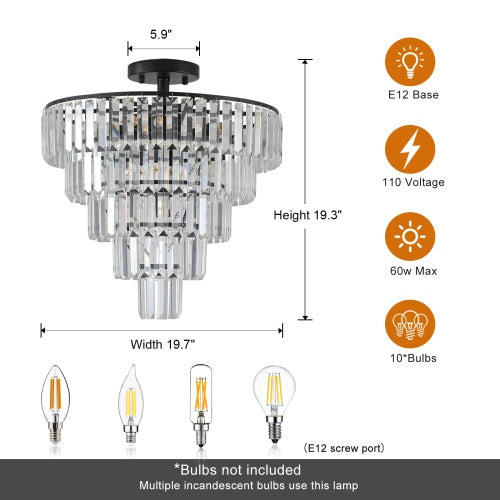 Large Black Crystal Chandelier, Contemporary Style Chandelier, Dining Room, Living Room, Bedroom - Bulb Not Included