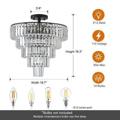 Large Black Crystal Chandelier, Contemporary Style Chandelier, Dining Room, Living Room, Bedroom - Bulb Not Included