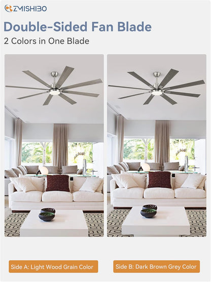 72 Inch Brushed Nickel Modern Ceiling Fans with Lights and Remote,
