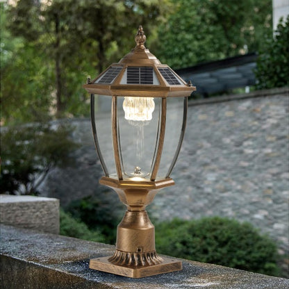 Vintage Gold Solar Pillar Headlight With Dimmable LED 1-Pack