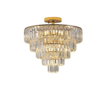 Golden Crystal Chandelier, 5-layer Round Semi-recessed Chandelier Lamp, Large Modern Luxury Chandelier, Suitable For Living Room, Dining Room, Bedroom, Corridor