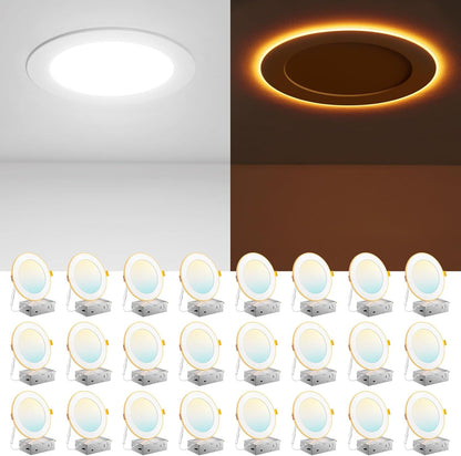 24 Pack 6 Inch 5CCT LED Recessed Ceiling Light with Night Light,