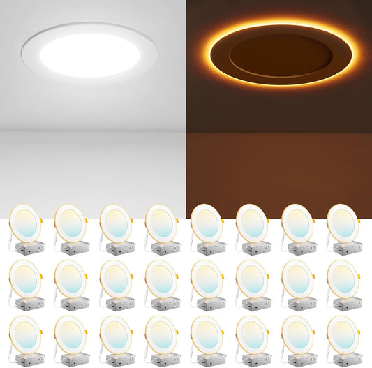 24 Pack 6 Inch 5CCT LED Recessed Ceiling Light with Night Light,
