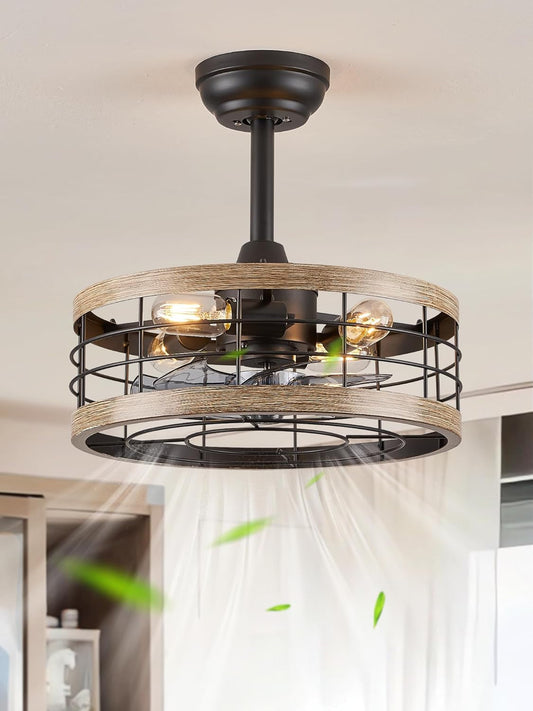 16.5In Caged Ceiling Fan with Light, Fandelier Industrial Ceiling Fan