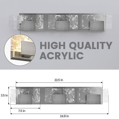 LED Bathroom Vanity Light: 24 inch Brushed Gold Acrylic Modern Lighting Fixtures - 3 Lights Contemporary Smoke Design Wall Lights Fixture Over Mirror 3000K