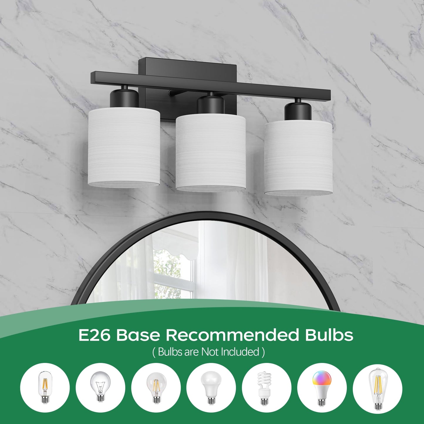 PARTPHONER Bathroom Light Fixtures, Bathroom Lighting Fixtures Over Mirror, Interior Classic Vanity Lights, Modern Bathroom Vanity Light with Textured White Glass Shade, Brushed Nickel, 3-Light