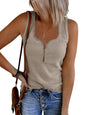 Saodimallsu Womens V Neck Tank Tops Summer Ribbed Sleeveless Henley Shirts Casual Loose Button Up Cami Knit Tees