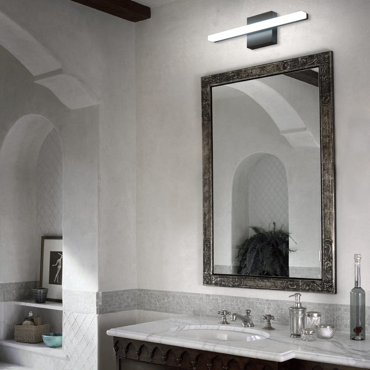 Combuh LED Bathroom Vanity Light Bar 16 Inch 9W Black IP44 Bathroom Light Fixtures Over Mirror Modern Bath Wall Lighting Fixture Sconce Indoor Cool White 6000K