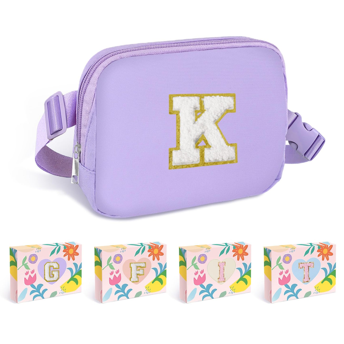 COSHAYSOO Pink Belt Bag Small Waist Fanny Pack Mini Crossbody Purse with Initial Preppy Letter Patch for Teen Girl Women Workout, Cross Body Chest Pouch Trending Birthday Gift Idea (S)