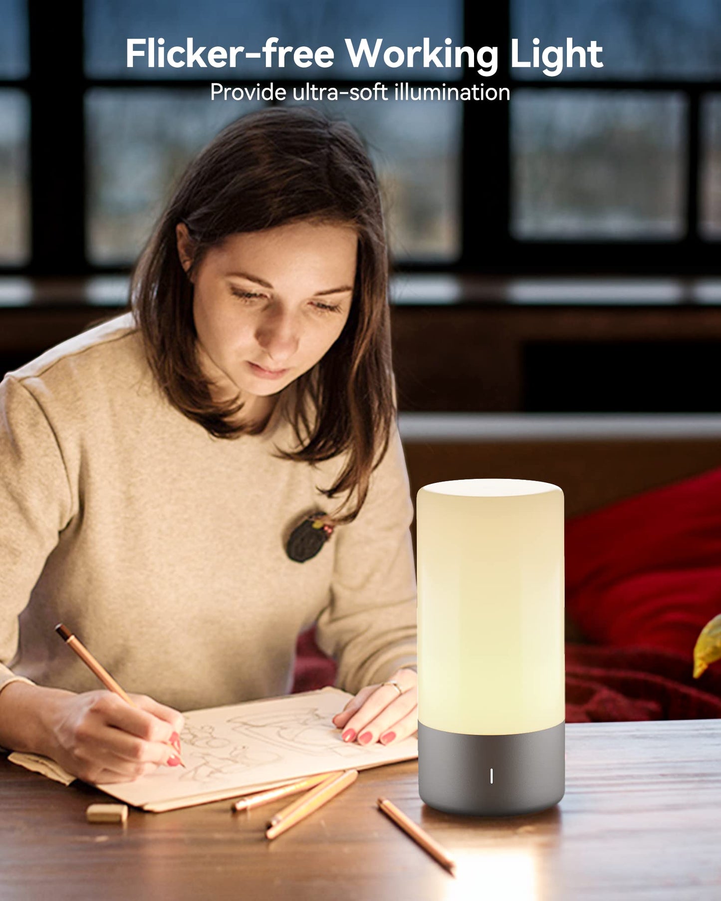 Touch Bedside Table Lamp, [Sleek Design & RGB Mode] 3 Way Dimmable Small Lamp for Bedroom, LED Lamp with Warm White Lights, Multi-Color Smart Nightstand Lamp for for Living Room Home Gifts