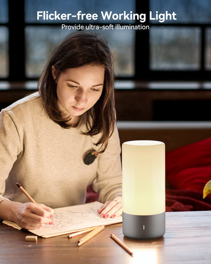 Touch Bedside Table Lamp, [Sleek Design & RGB Mode] 3 Way Dimmable Small Lamp for Bedroom, LED Lamp with Warm White Lights, Multi-Color Smart Nightstand Lamp for for Living Room Home Gifts