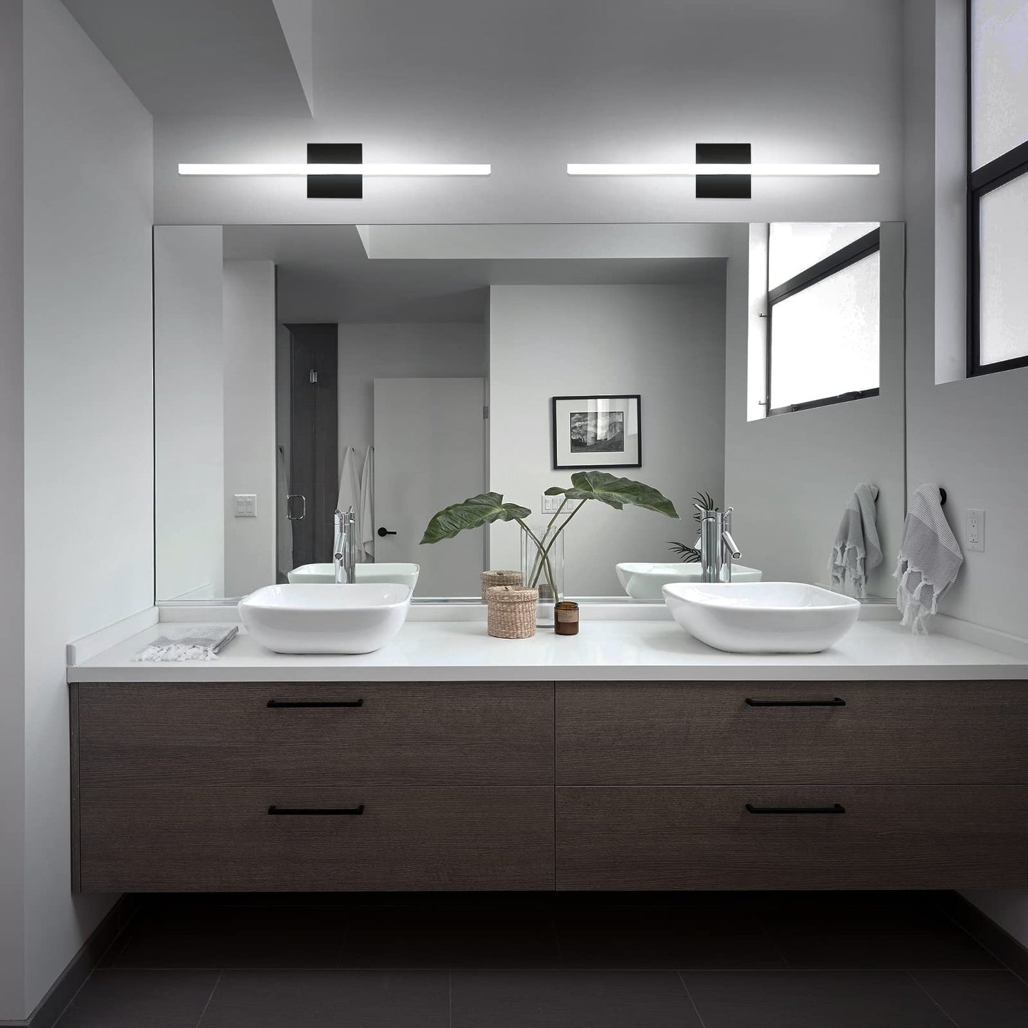 Combuh LED Bathroom Vanity Light Bar 16 Inch 9W Black IP44 Bathroom Light Fixtures Over Mirror Modern Bath Wall Lighting Fixture Sconce Indoor Cool White 6000K