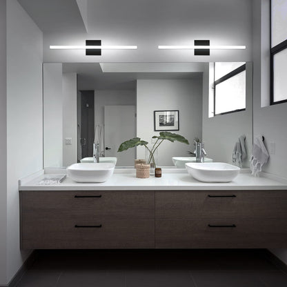 Combuh LED Bathroom Vanity Light Bar 16 Inch 9W Black IP44 Bathroom Light Fixtures Over Mirror Modern Bath Wall Lighting Fixture Sconce Indoor Cool White 6000K