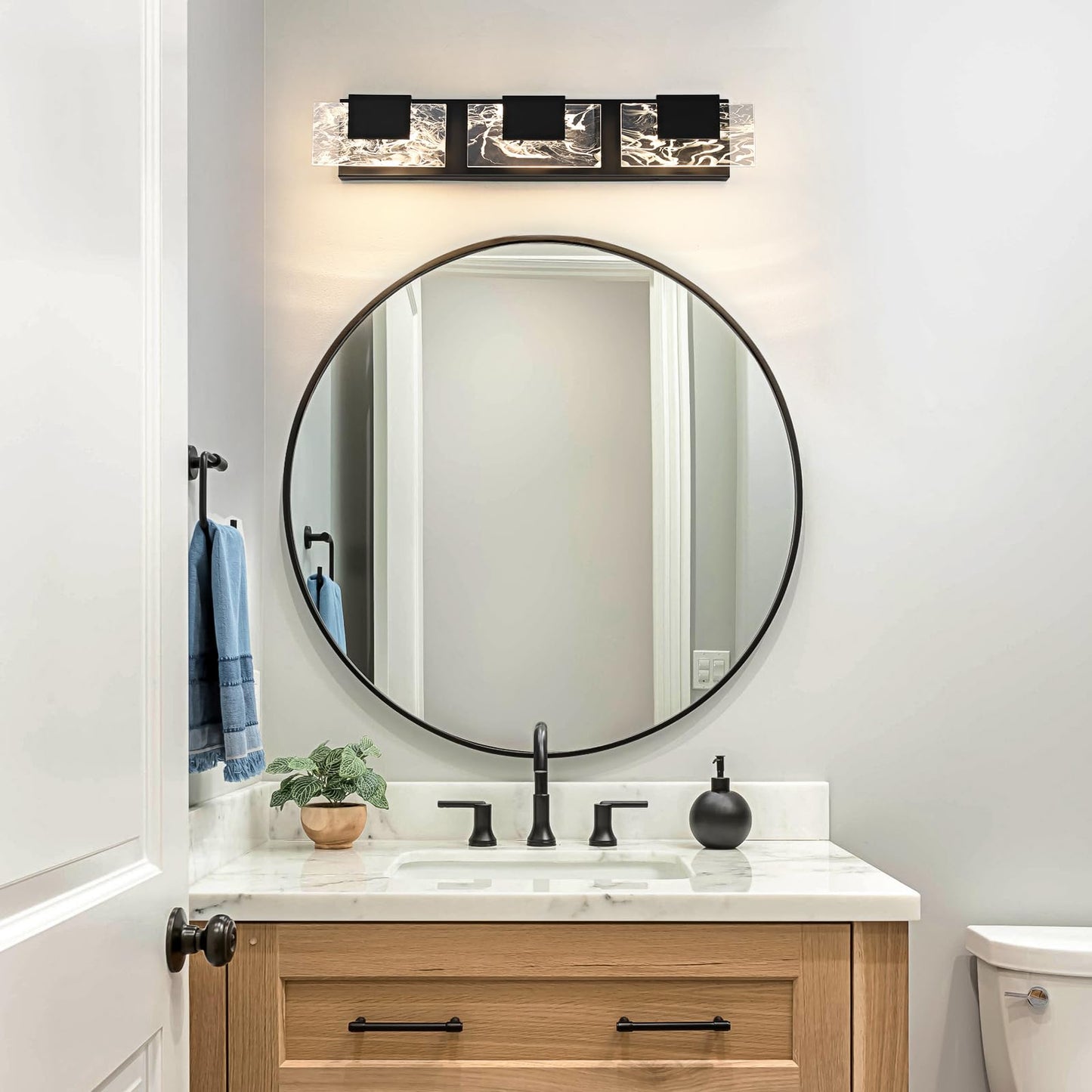 LED Bathroom Vanity Light: 24 inch Brushed Gold Acrylic Modern Lighting Fixtures - 3 Lights Contemporary Smoke Design Wall Lights Fixture Over Mirror 3000K