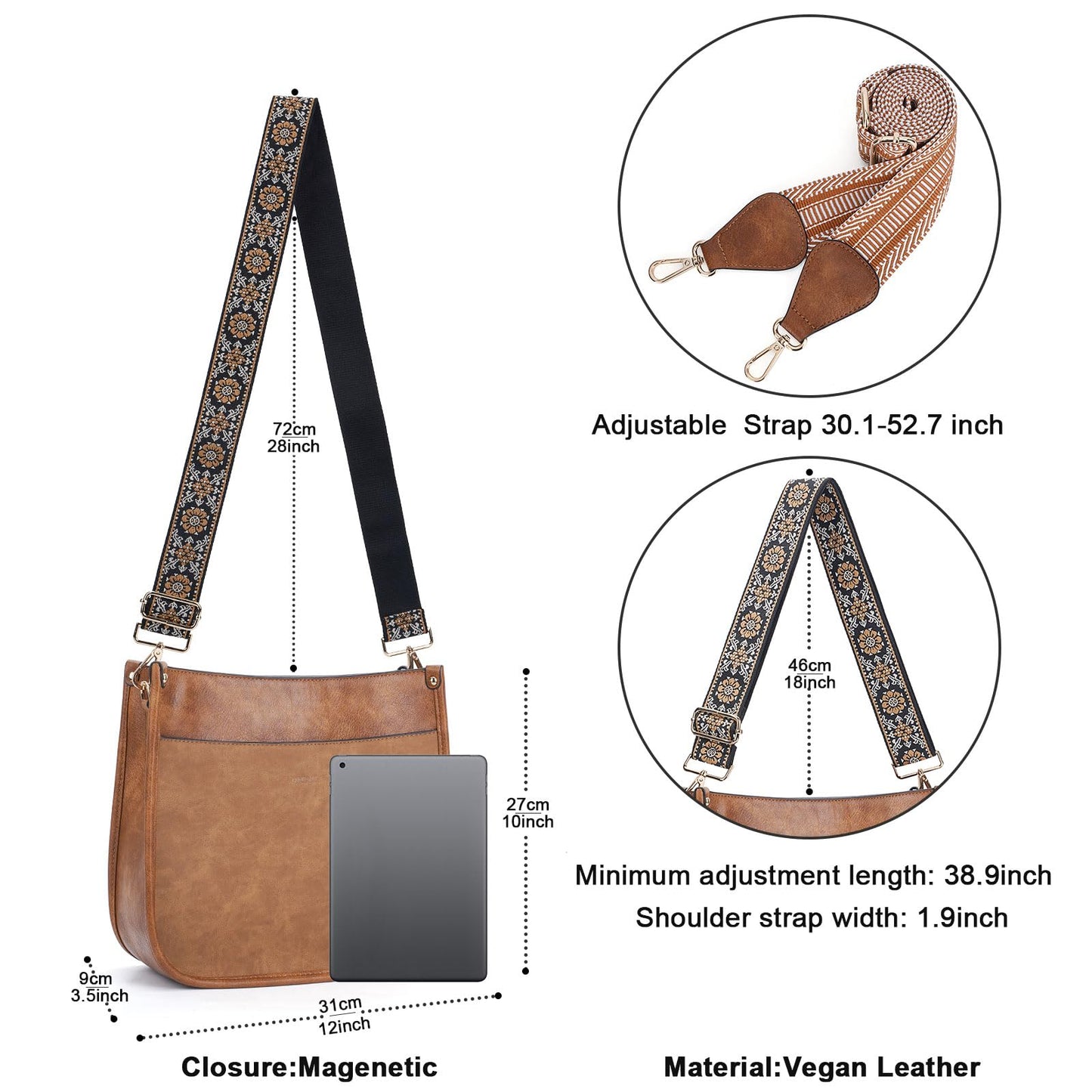 HKCLUF Crossbody Bags for Women Trendy Vegan Leather Hobo Handbags With 2PCS Adjustable Guitar Strap Shoulder Bucket Bags