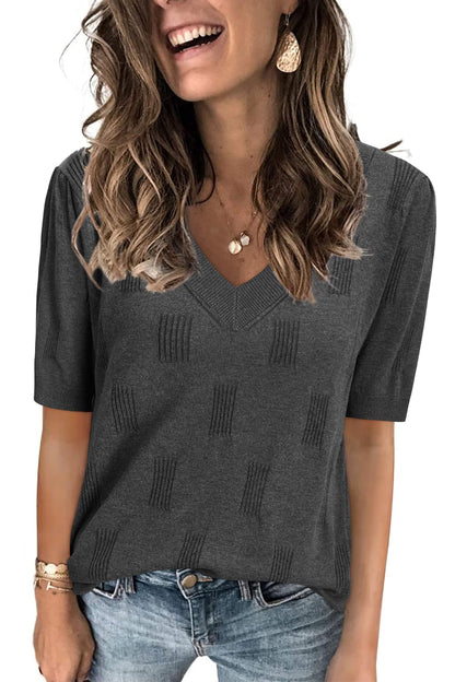 Arach&Cloz Women's Tops 2025 Spring Summer Short Sleeve Sweater Fashion Trendy Dressy Casual Outfit Versatile Knit Blouse