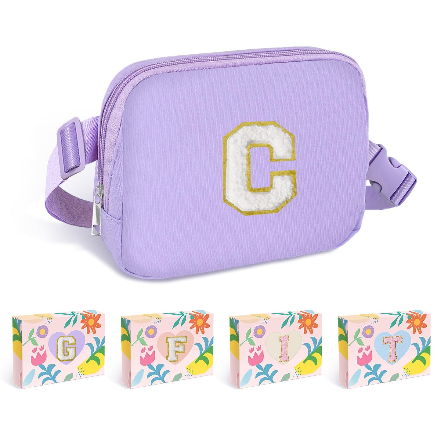 COSHAYSOO Pink Belt Bag Small Waist Fanny Pack Mini Crossbody Purse with Initial Preppy Letter Patch for Teen Girl Women Workout, Cross Body Chest Pouch Trending Birthday Gift Idea (S)