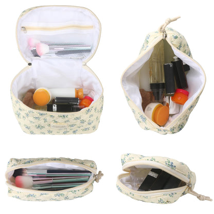 Cute Makeup Bag for Women(2 Pcs), Travel Cosmetic Bags, Quilted Coquette Aesthetic Floral Toiletry Organizer Bag (NavyBlue Flower)