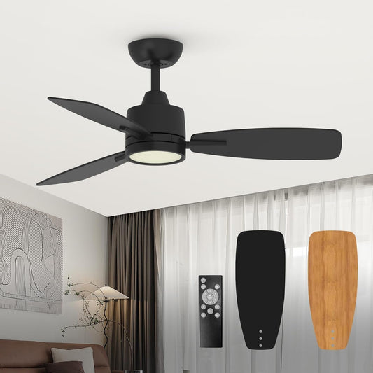 42 Inch Black Ceiling Fans with Lights Led Remote Control Flush Mount