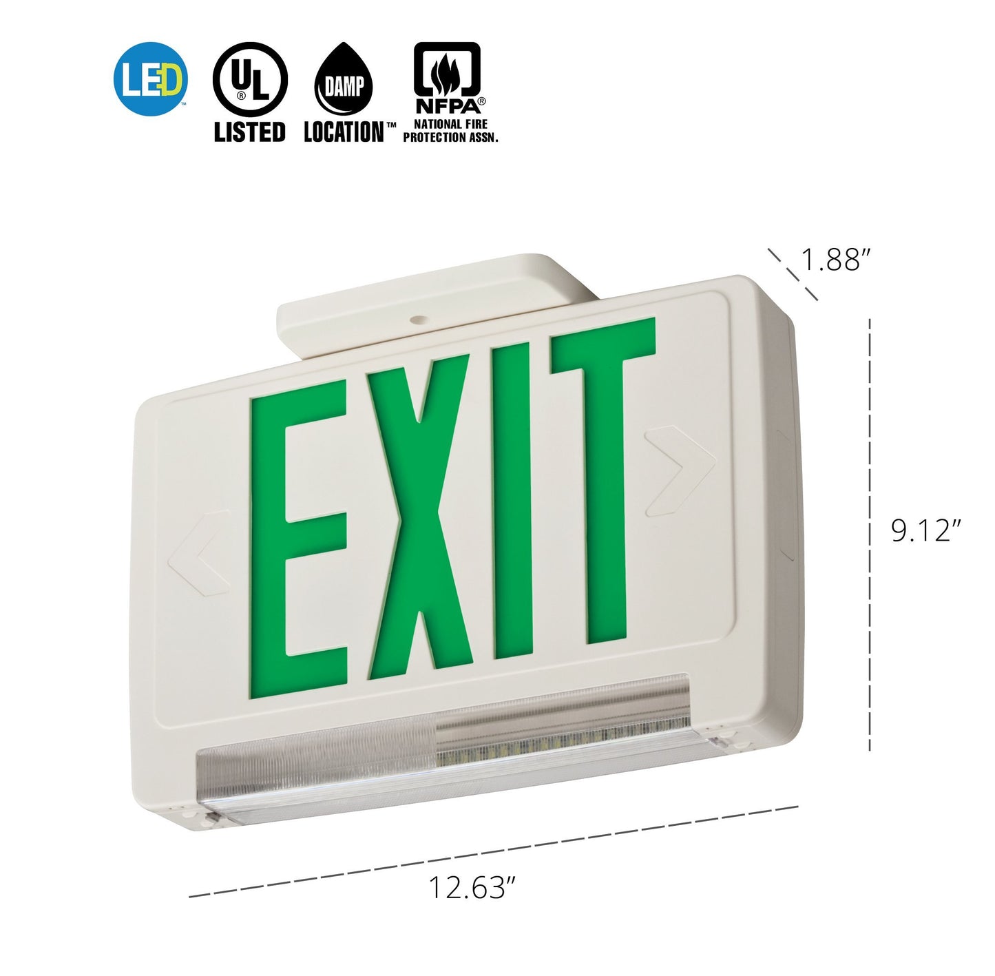 Lithonia Lighting ECBG LED M6 LED Exit and Emergency Light Bar Combo Fixture with Back Up Battery, Green Letters