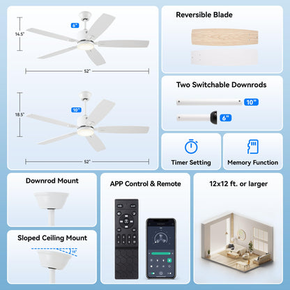 SUNMORY Ceiling Fans with Lights and Remote, 30 inch Low Profile Ceiling Fan with Light, Modern Flush Mount Ceiling Fan for Bedroom/Kitchen/Dining Room/Patio, 6 Wind Speeds, Dimmable, White