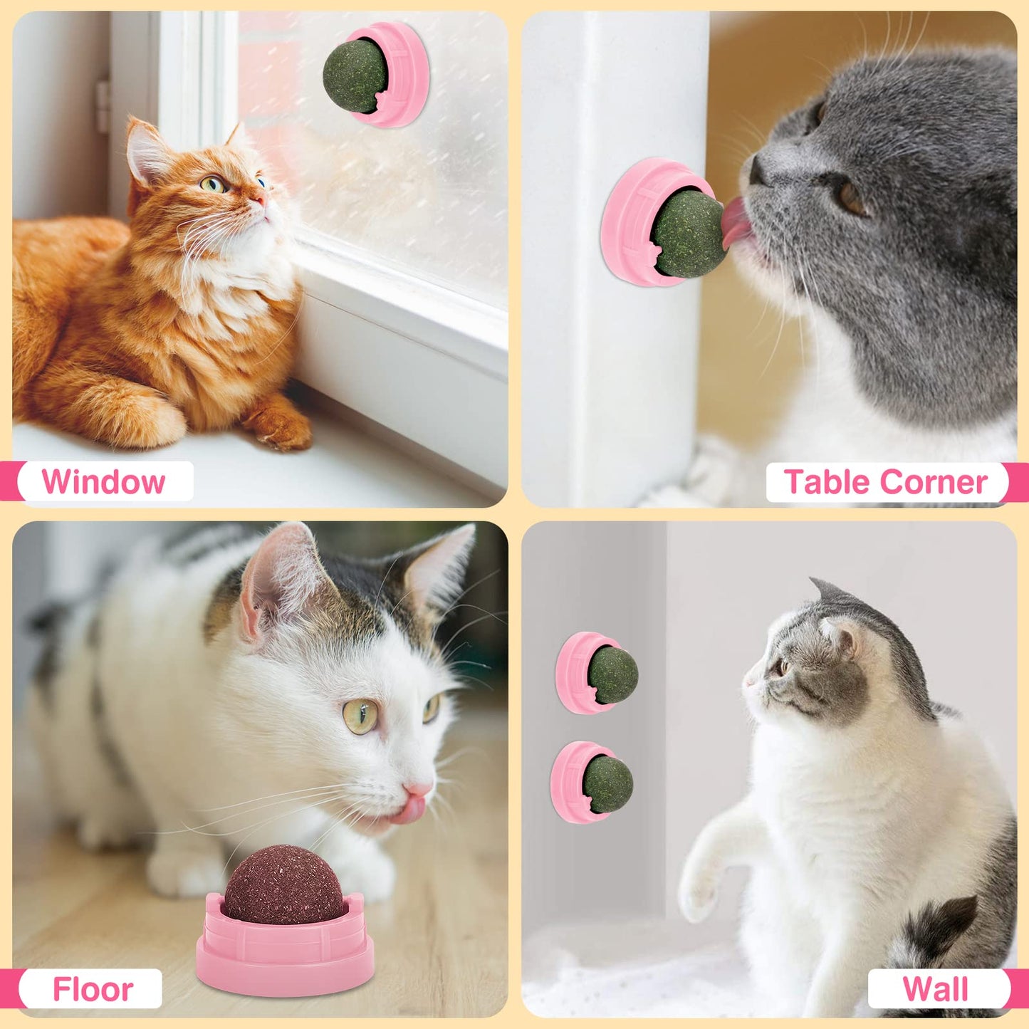 3 Pack Catnip Balls, Catnip Ball for Cats Wall, Edible Kitty Toys for Cats Lick, Safe Healthy Kitten Chew Toys, Teeth Cleaning Dental Cat Toys, Cat Wall Treats (Green)