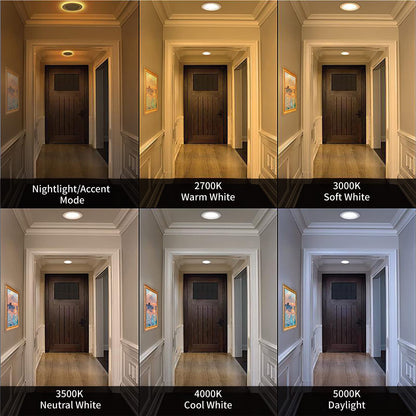 Meconard 12 Pack 6 Inch 5CCT LED Canless Recessed Lighting with Night Light, 2700K/3000K/3500K/4000K/5000K Selectable Ultra-Thin LED Ceiling Lights, 12W=110W, 1050LM, Dimmable Wafer Downlight ETL&FCC