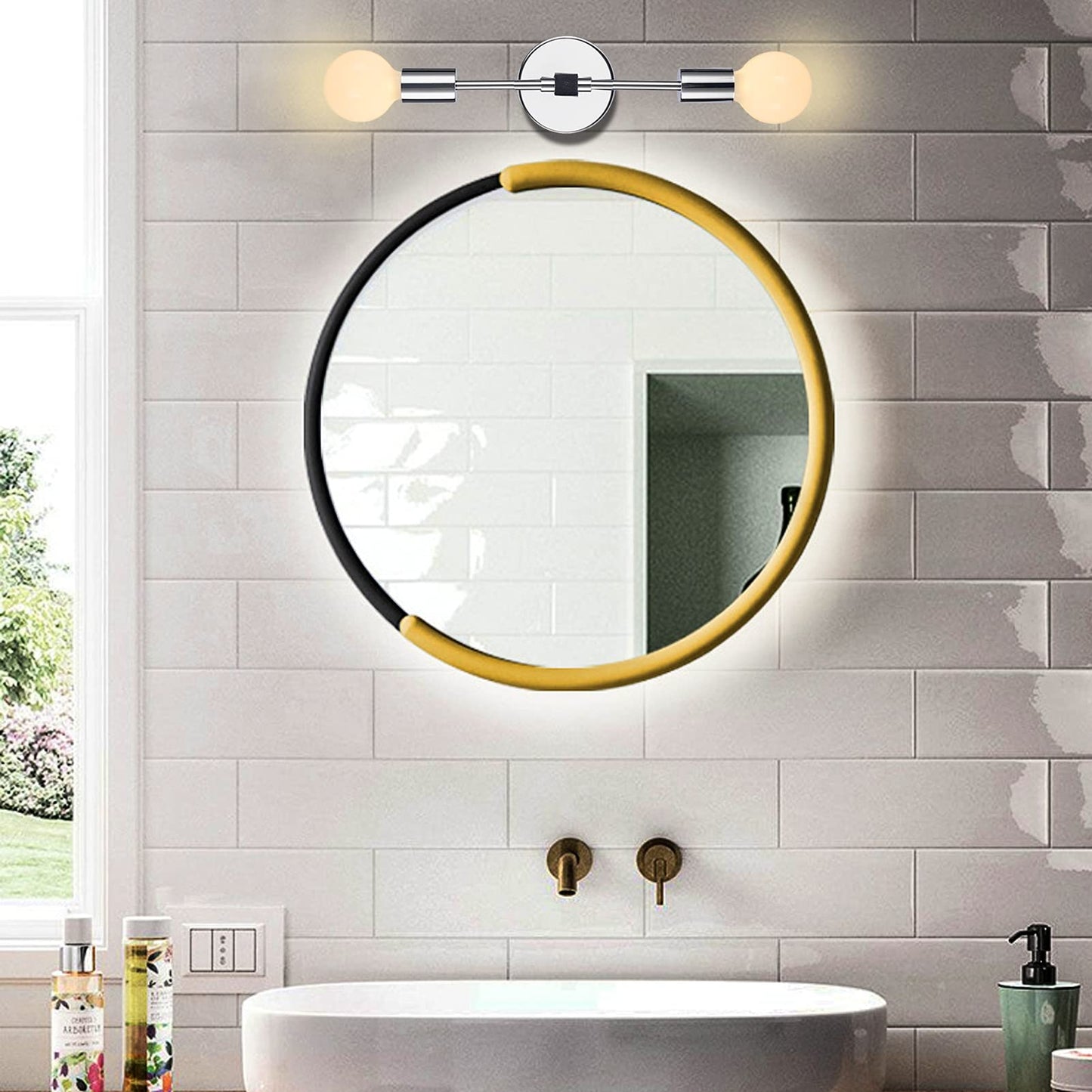 2 Lights Bathroom Wall Sconce Vanity Modern Industrial Wall Lamp Pole Wall Mount Lighting Fixture（Gold/Black Color）