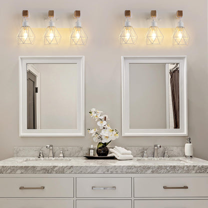 Farmhouse Vanity Light for Bathroom, 3-Light Wood Bathroom Vanity Light Fixtures Over Mirror, Rustic Sconces Wall Lighting with Metal Lampshade for Living Room, Bedroom, Hallway