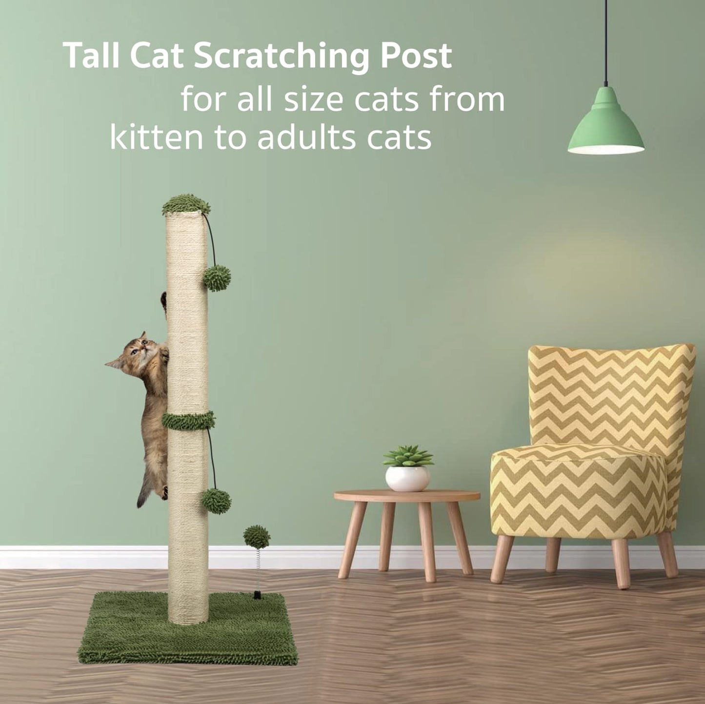 Cat Scratching Post Premium Basics Kitten Scratcher Sisal Scratch Posts with Hanging Ball 22in for Kittens or Smaller Cats (22 inches for Kitten, Beige)