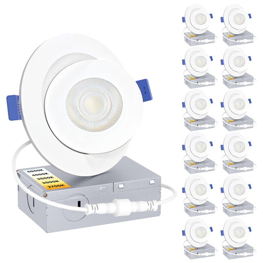 Ensenior 4 Pack 4 inch Gimbal Led Recessed Light with Junction Box, 90° Adjustable Directional Eyeball Lighting, Dimmable, 2700K/3000K/3500K/4000K/5000K, 900LM, 9W=100W-FCC Certified