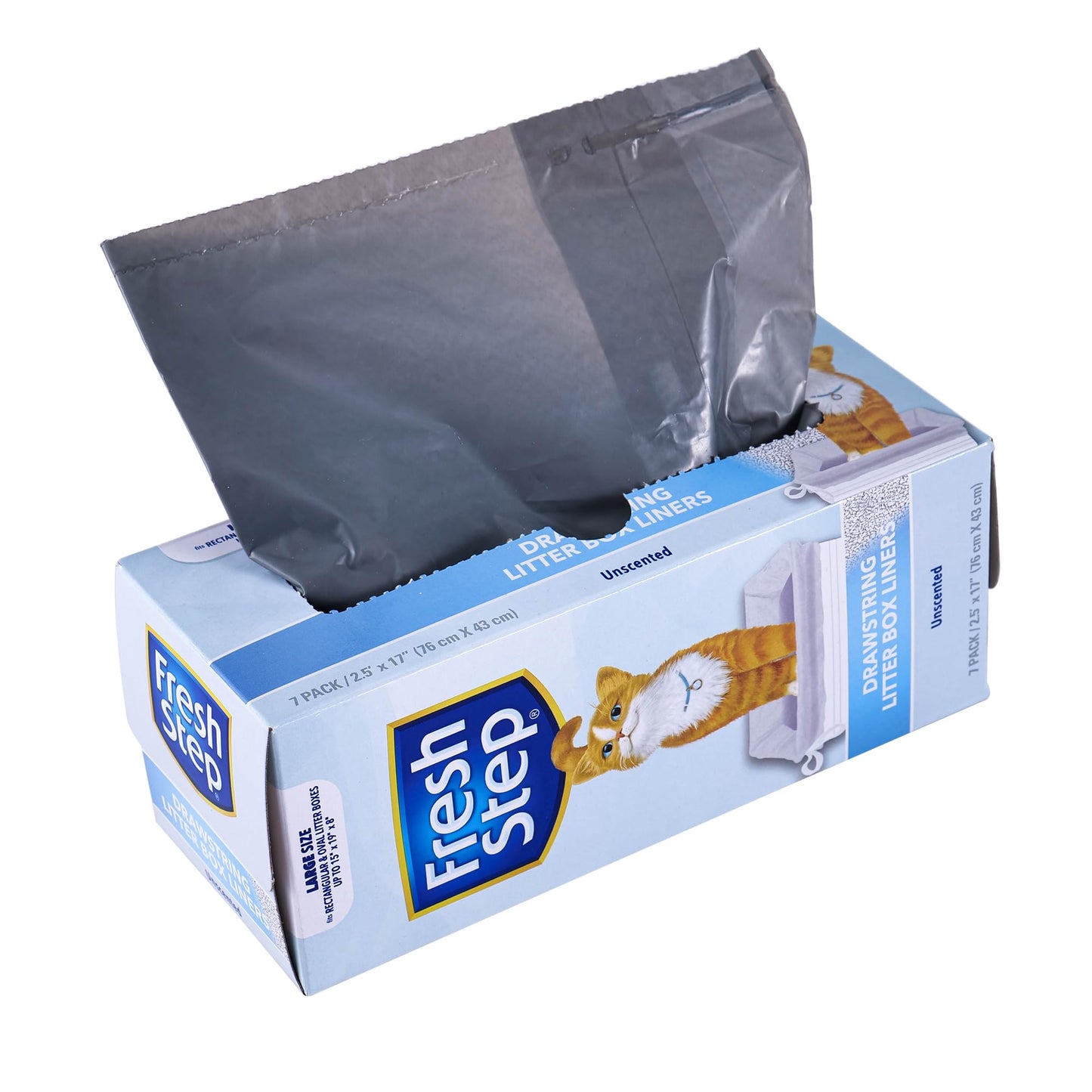 Fresh Step Drawstring Cat Litter Box Liners, Unscented, Size Jumbo, 36" x 19" | Kitty Litter Bags - 15 Count - Cat Litter Liners for Rectangle or Oval Large Litterboxes