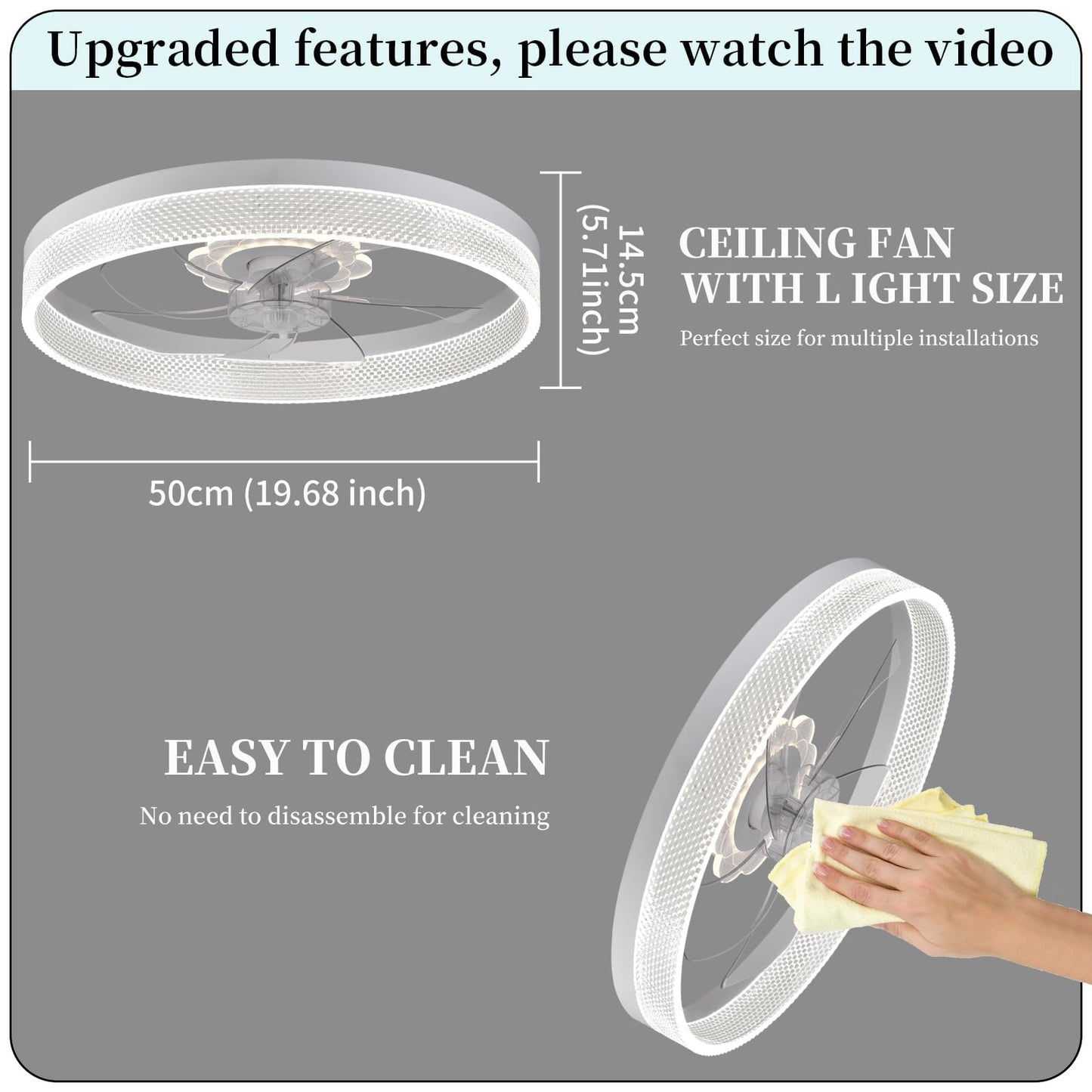 20‘’ Ceiling Fan with Light, Upgraded Low Profile Fan, Flush Mount Ceiling Fan, 6 Speeds, Dimmable LED, App & Remote Control, Quiet DC Motor, for Bedroom, Living Room, F115 White