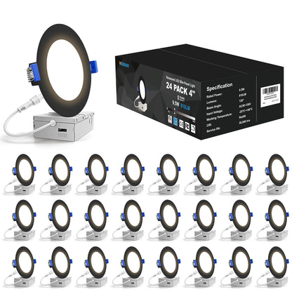 VOLISUN 24 Pack 4 inch Recessed Lighting, 5CCT LED Recessed Light with Junction Box, 2700K-5000K Selectable, 9.5W Eqv 80W, 810LM Dimmable Canless Wafer Downlight, LED Ceiling Light ETL Certificated