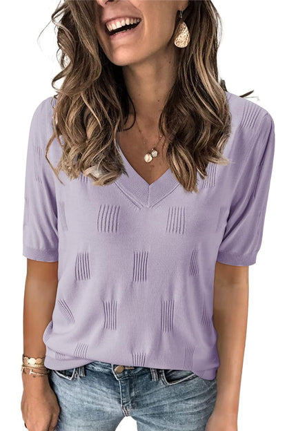 Arach&Cloz Women's Tops 2025 Spring Summer Short Sleeve Sweater Fashion Trendy Dressy Casual Outfit Versatile Knit Blouse