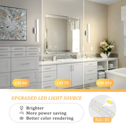 Combuh Modern Bathroom Light Fixtures Over Mirror 16 Inch IP44 9W Chrome Vanity Light Bar for Bathroom Wall Light Fixtures Cool White 6000K