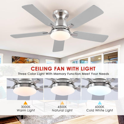 Ceiling Fans with Lights- 46" Low Profile Indoor Ceiling Fan with Light and Remote/APP Control, Flush Mount, LED Dimmable DC Reversible Modern Ceiling Fan for Bedroom（Black）