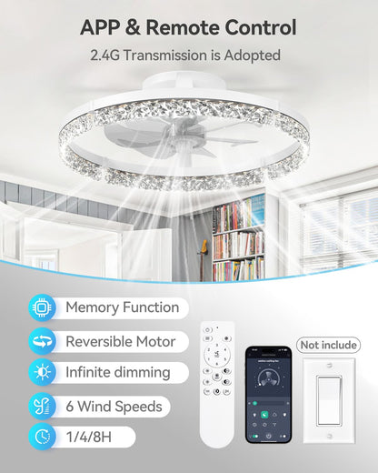 addlon Ceiling Fans with Lights and Remote, 20'' Low Profile Ceiling Fans, 3000-6000K Dimmable Modern Flush Mount LED Fan Light, Fandelier Ceiling Fan for Bedroom, Kitchen, Living Room, Black