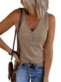 Saodimallsu Womens V Neck Tank Tops Summer Ribbed Sleeveless Henley Shirts Casual Loose Button Up Cami Knit Tees